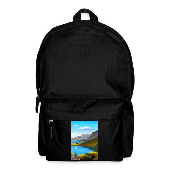 Landscape with lake, boat and mountains - Backpack - black - Front