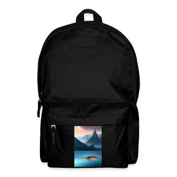Landscape with lake, boat and mountains - Backpack - black - Front