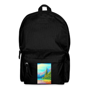 Landscape with lake, boat and mountains - Backpack - black - Front