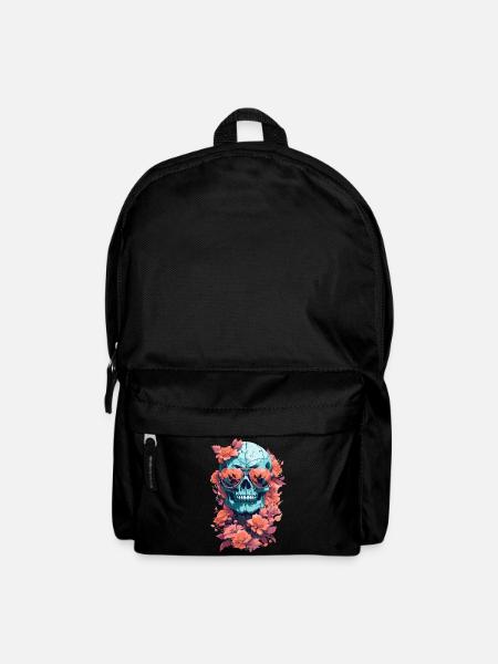 Skull with glasses and autumn flowers - Backpack - black