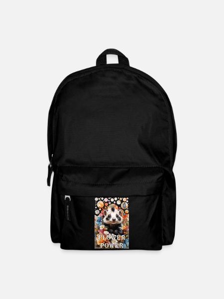 Hippie Flower Power cute skunk in a sea of flowers - Backpack - black