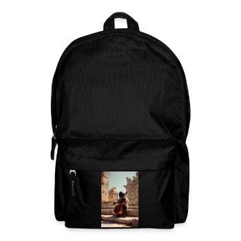 Futuristic Astronaut Playing Cello on Ancient Step - Backpack - black - Front