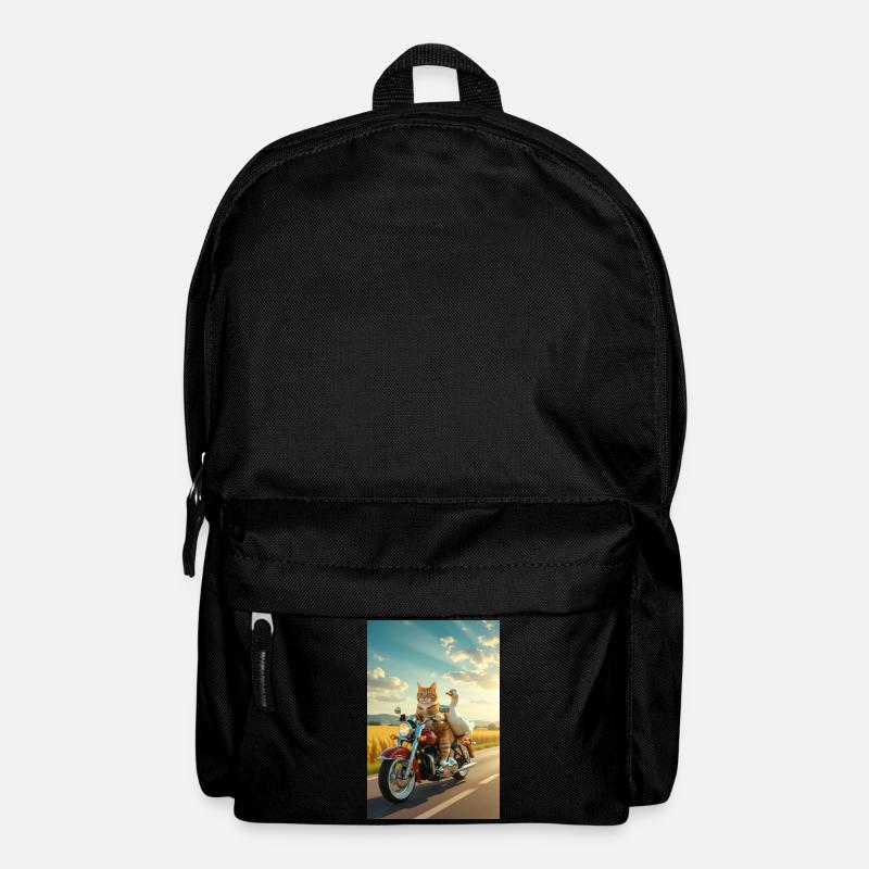 Katze und Gans auf einem Motorrad - Rucksack - Schwarz