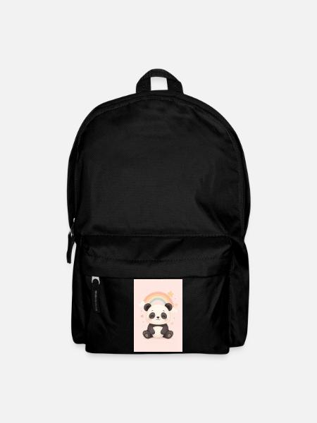 Cute Panda with Rainbow and Stars - Backpack - black