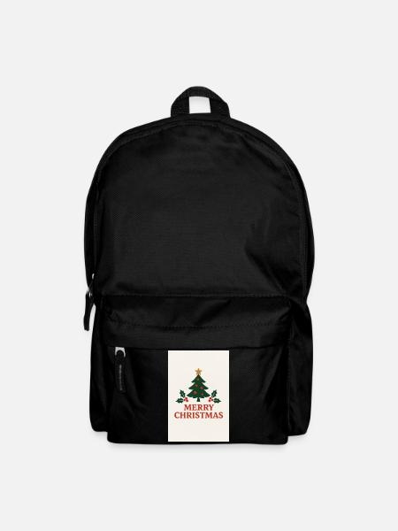 Merry Christmas Tree Retro Red and Green - Backpack - black