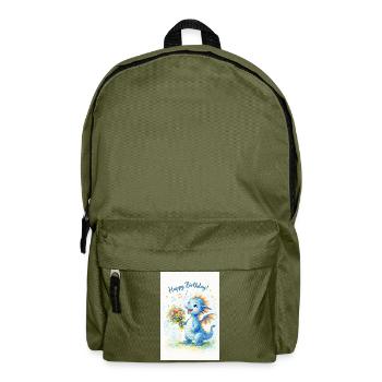 Blauer Drache mit Blumenstrauß - Rucksack - Olivgrün - Vorne