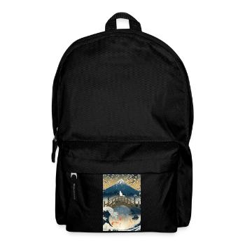 Cat on Bridge Beneath Mount Fuji Night - Backpack - black - Front
