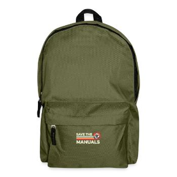Save The Manuals Real Car Manual Stick Manual - Backpack - olive green - Front