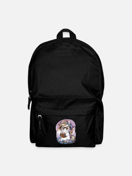 Licorne kawaii avec lunettes et livre - Sac à dos - noir