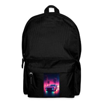 Eine Synthwave Fahrt in die Zukunft im Outrun Stil - Rucksack - Schwarz - Vorne