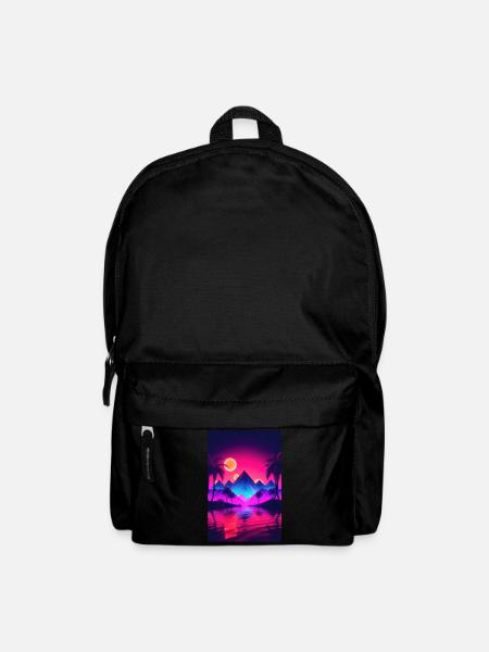 Sunset Serenity: Synthwave-Träume an der Küste - Rucksack - Schwarz