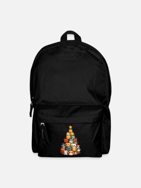 Weihnachtskatze am Tannenbaum: Festliche Freude - Rucksack - Schwarz