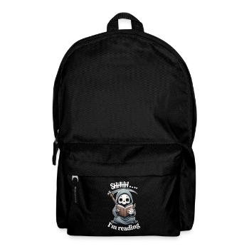 Sensenmann liest ein Buch mit Kaffee - Rucksack - Schwarz - Vorne