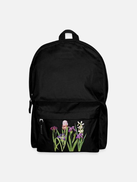 Wild Iris and Orchid Botanical Design - Backpack - black