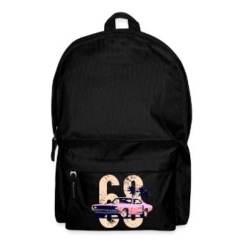 Retro Pink Muscle Car Sunset Scene - Backpack - black - Front