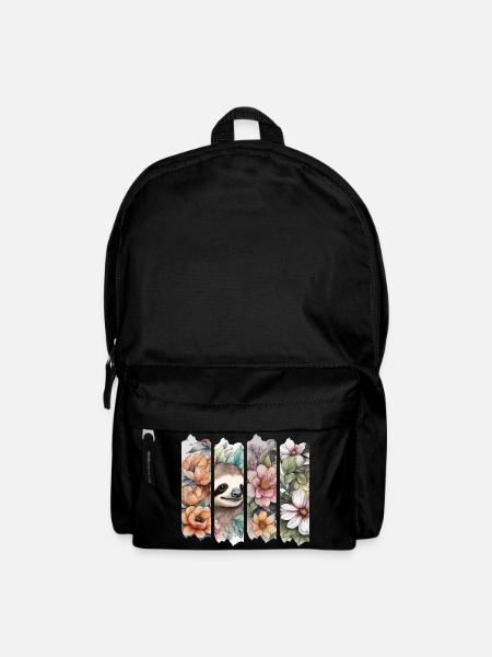 Wasserfarbene Blüten mit Faultier - Rucksack - Schwarz