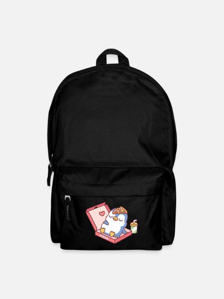 Süßer blauer Pinguin vom Pizzaessen lustig - Rucksack - Schwarz