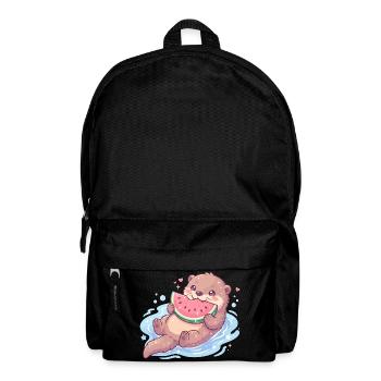 Kawaii Otter Eating Watermelon - Backpack - black - Front