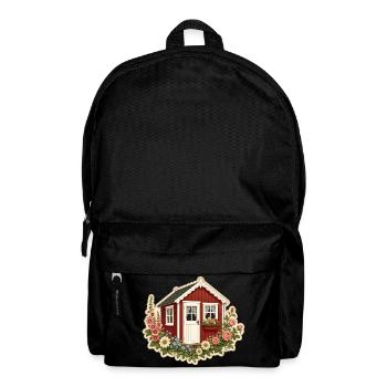 Rotes Schwedenhaus mit Blumen im Tinyhaus Stil  - Rucksack - Schwarz - Vorne