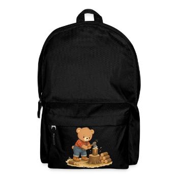 Bear chopping wood, forestry work, animal motif - Backpack - black - Front