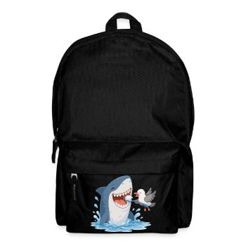 Shark brushing teeth with seagull - Backpack - black - Front