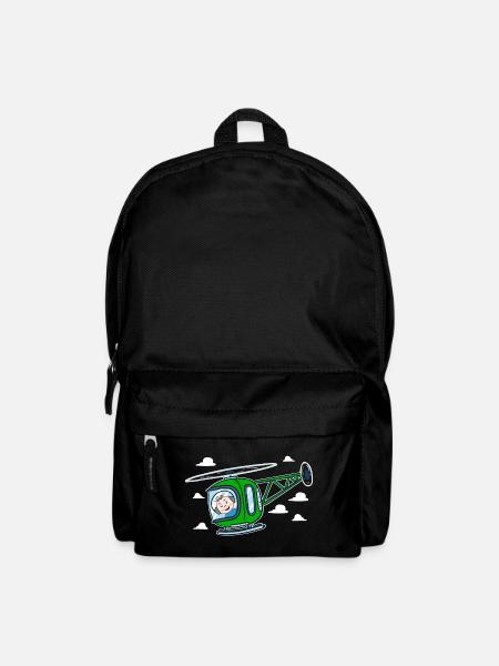 Hélicoptère vert | Bébé et hélicoptère - Sac à dos - noir