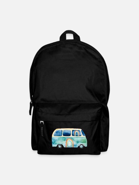 Regenbogen Retro Vintage Van Bus - Rucksack - Schwarz