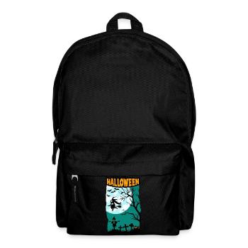 Halloween mit Hexe Vollmond Kürbissen und Friedhof - Rucksack - Schwarz - Vorne