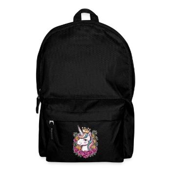 Süßes Cartoon Kawaii Einhorn mit Rosen & Ananas - Rucksack - Schwarz - Vorne