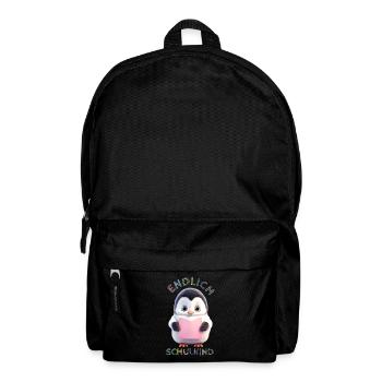 Kleiner Pinguin rosa | Endlich Schulkind - Rucksack - Schwarz - Vorne