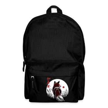 Kitsune Kawaii Japanese landscape - red kanji - Backpack - black - Front
