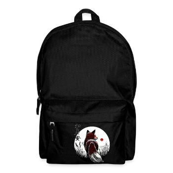 Kitsune Kawaii Japanese landscape - black kanji - Backpack - black - Front