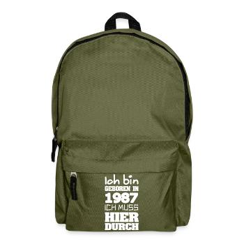 Geboren 1987 Typo-Statement Shirt - Rucksack - Olivgrün - Vorne