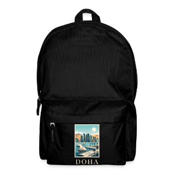 Doha Waterfront Cityscape Qatar Travel Poster - Backpack - black - Front
