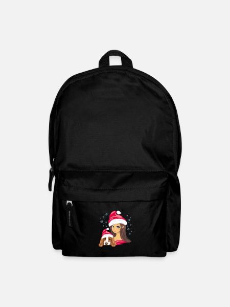 Girl with a cocker spaniel dog in Christmas hats - Backpack - black