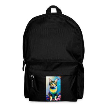 Chat domestique à poil court avec des fleurs - Sac à dos - noir - Devant