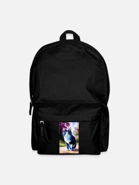 Domestic short haired cat looks at you - Backpack - black