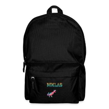 NIKLAS - Schöner Jungen Name mit Dinosaurier - Rucksack - Schwarz - Vorne