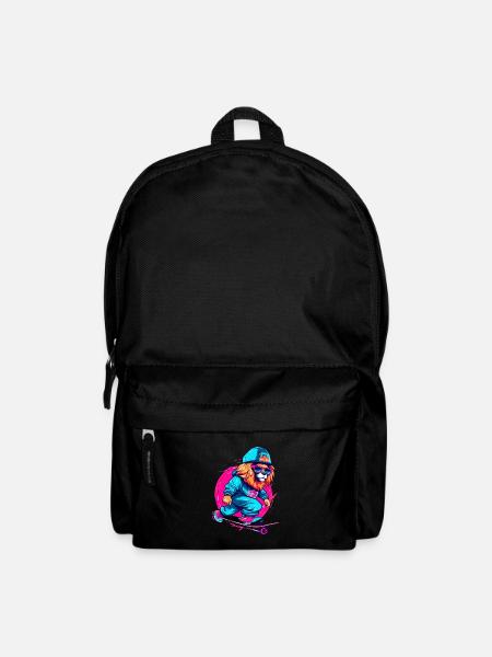Lustiger Löwe auf Skateboard Skater Skateboarding - Rucksack - Schwarz