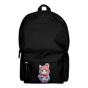 Chat dans la neige avec chapeau, veste et écharpe - Sac à dos - noir - Devant