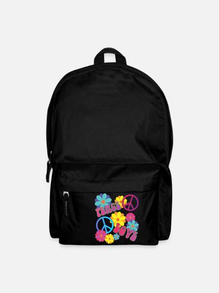 love peace hippie flower power - Backpack - black