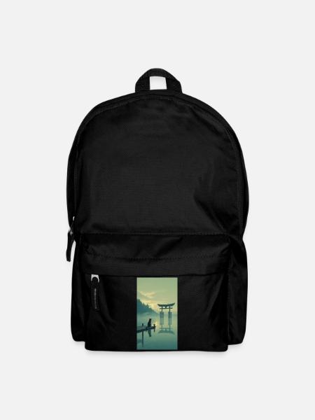 Schwarze Katze am Torii – Asian Zen Design - Rucksack - Schwarz