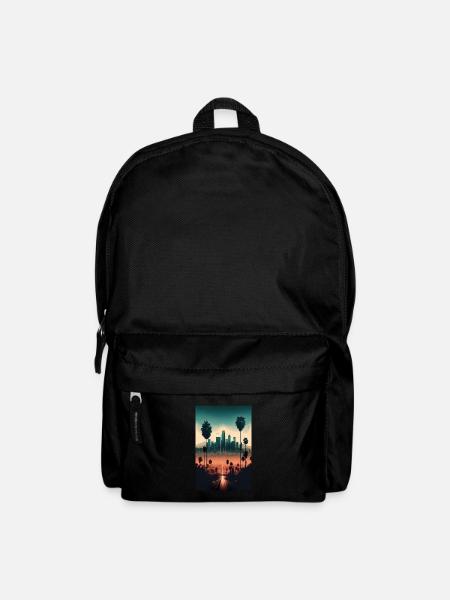 Los Angeles Landschaft Palmen Skyline Hochhäuser - Rucksack - Schwarz