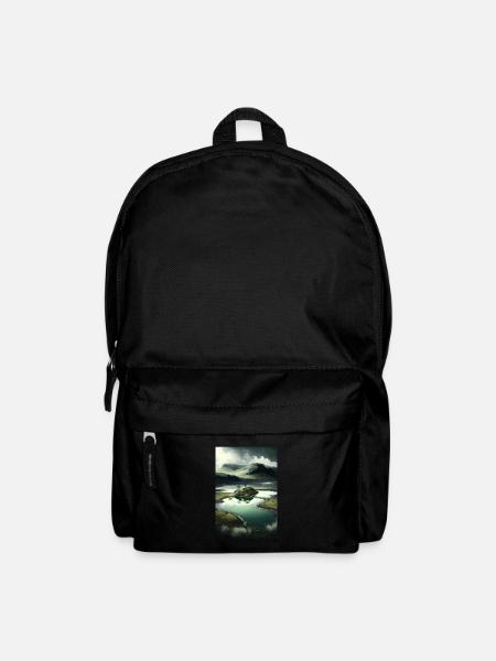 Surrelistische Landschaft Berge Fluss Teich Wiesen - Rucksack - Schwarz