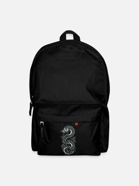 Dragon japon gris , style estampe japonaise kanji - Sac à dos - noir