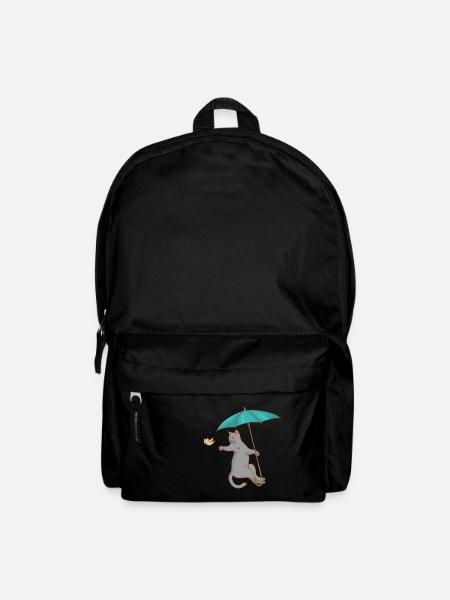 Katze mit Schirm - Vogel - Kätzchen - Geschenk - Rucksack - Schwarz