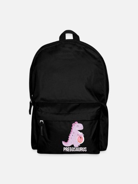 Pregosaurus Tee Shirts Funny Dinosaur Pregnancy Shirt - Backpack - black