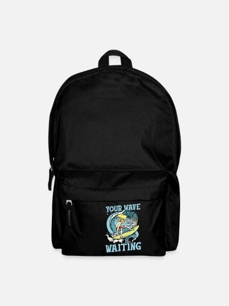 Votre vague attend je surfeur et plage avec des palmiers - Sac à dos - noir