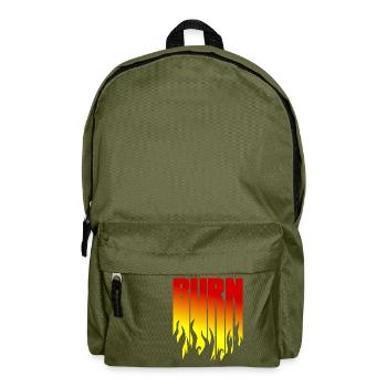 BURN - Schwarze Flammen - Flamme - Rucksack - Olivgrün - Vorne