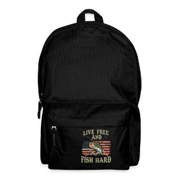 Live Free and Fish Hard Patriotic Fishing USA - Backpack - black - Front